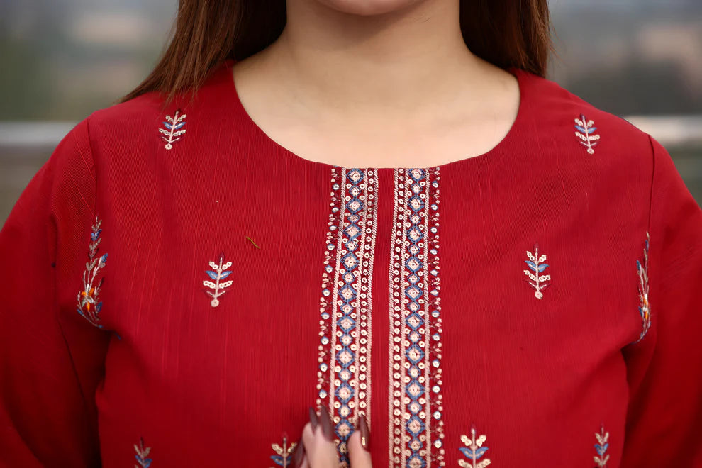 ELAAN-3PC KHADDAR CUTWORK EMBROIDERED SHIRT WITH KASHMIRI JACQUARD WOOL SHAWL-EP-5525