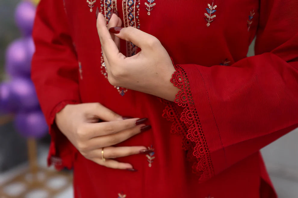 ELAAN-3PC KHADDAR CUTWORK EMBROIDERED SHIRT WITH KASHMIRI JACQUARD WOOL SHAWL-EP-5525
