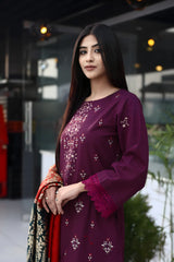 ELAAN-3PC DHANAK CUTWORK EMBROIDERED SHIRT WITH KASHMIRI JACQUARD WOOL SHAWL-EP-5523