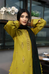 ELAAN-3PC KHADDAR CUTWORK EMBROIDERED SHIRT WITH KASHMIRI JACQUARD WOOL SHAWL-EP-5524