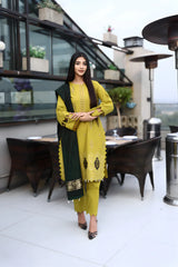 ELAAN-3PC KHADDAR CUTWORK EMBROIDERED SHIRT WITH KASHMIRI JACQUARD WOOL SHAWL-EP-5524