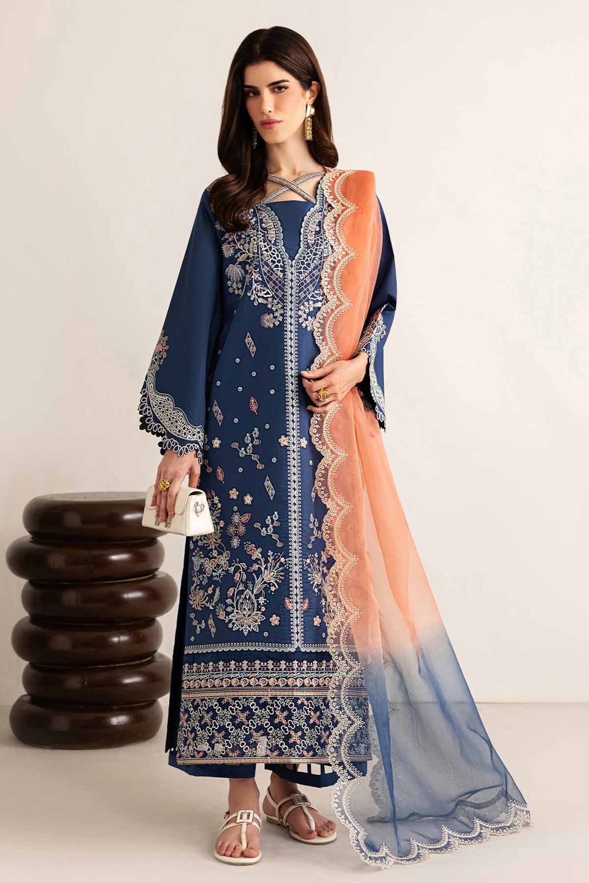 GARNET-UNSTITCHED 3PC LAWN EMBROIDERED SUIT-PK-4894