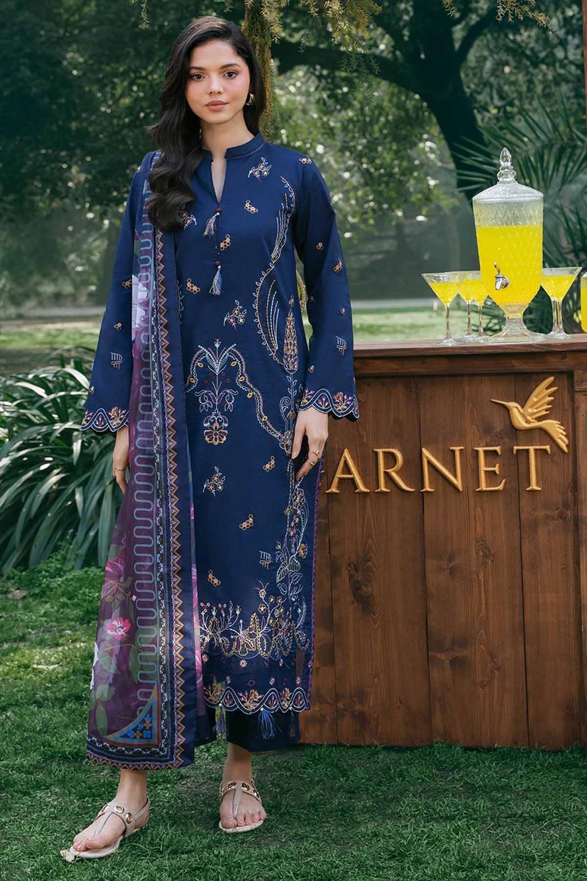 GARNET-UNSTITCHED 3PC LAWN EMBROIDERED SUIT-PK-4838