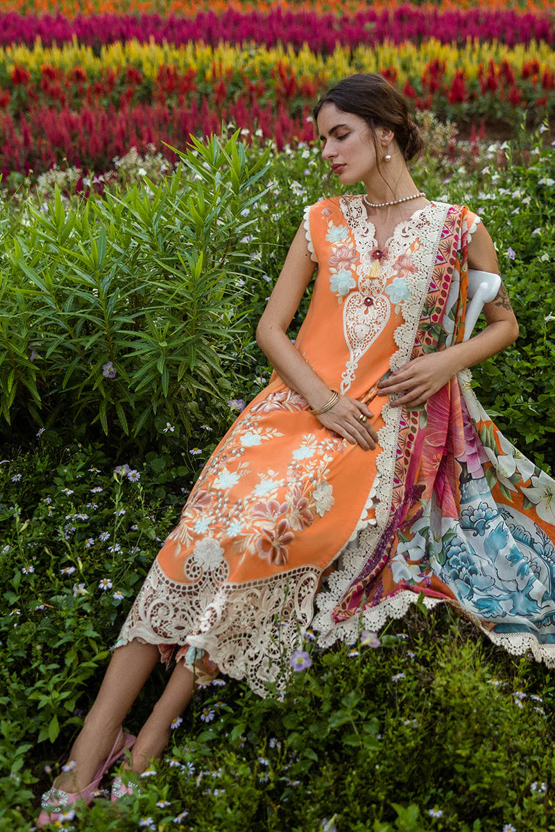 MUSHQ-3PC LAWN EMBROIDERED SHIRT WITH CHIFFON PRINT DUPATTA & TROUSER-PK-5682
