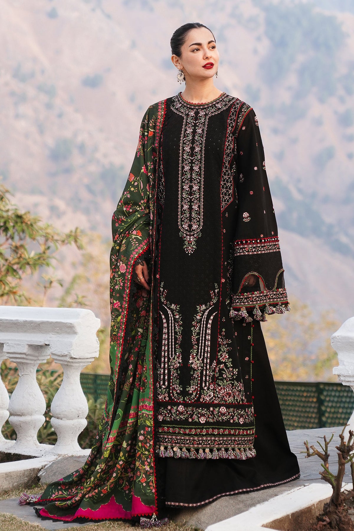 HUSSAIN REHAR-UNSTITCHED 3PC DHANAK EMBROIDERED SUIT-PK-4261