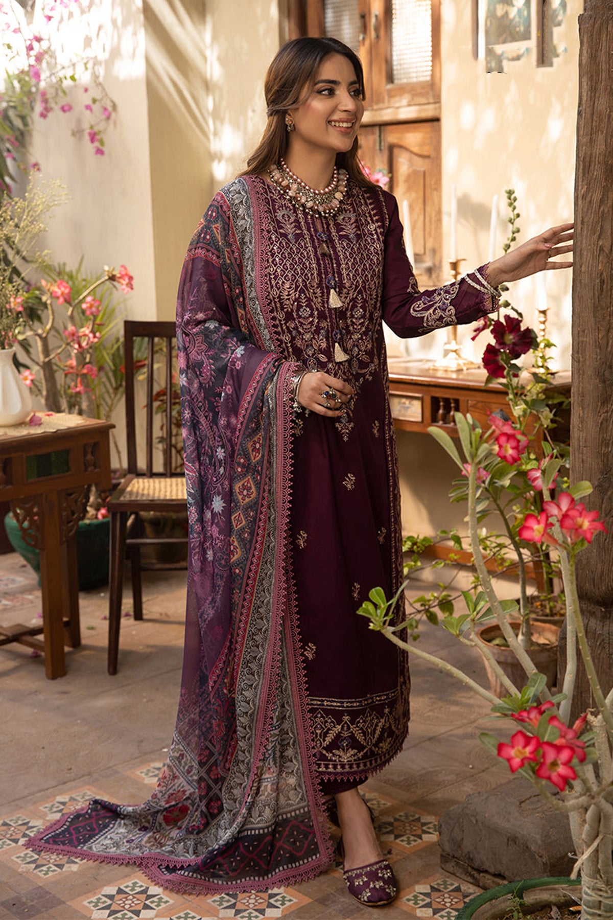 ASIM JOFA-UNSTITCHED 3PC DHANAK EMBROIDRED SUIT-PK-4252