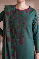 IZNIK-3PC DHANAK EMBROIDERED SHIRT WITH DHANAK EMBROIDERED SHAWL & TROUSER-EP-3389