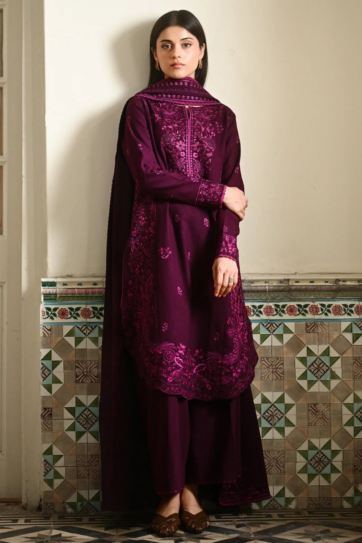 ZAIB-UNSTITCHED 3PC DHANAK EMBROIDERED SUIT-PK-4404