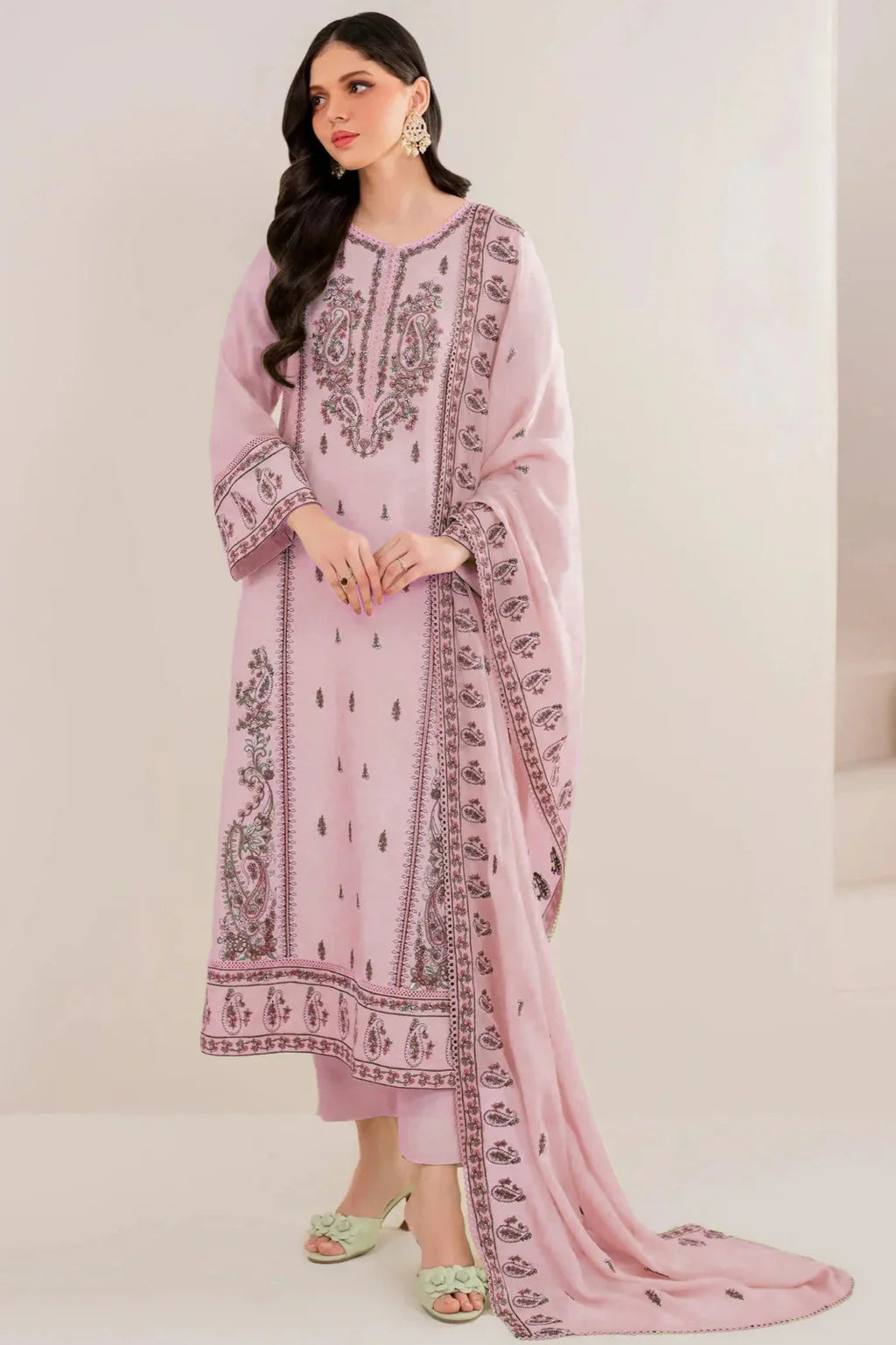 GARNET-UNSTITCHED 3PC LAWN EMBROIDERED SUIT-PK-4714