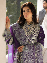 MAHNUR-UNSTITCHED 3PC LAWN HEAVY EMBROIDERED SUIT-BIC-4609 (PLUM)