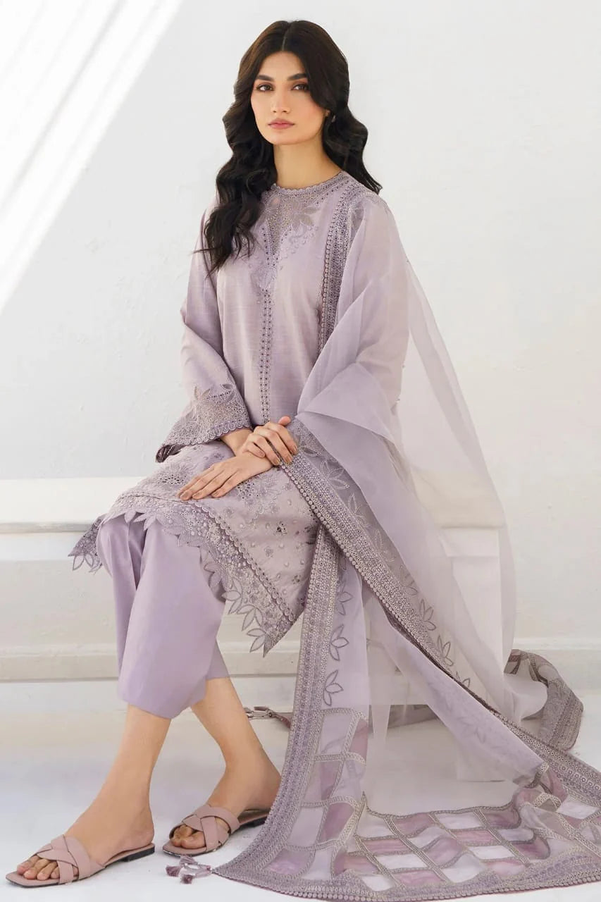 JAZMIN- 3PC LAWN HEAVY EMBROIDERED SHIRT WITH ORGANZA EMBROIDERED READY TO WEAR DUPATTA-PK-2756