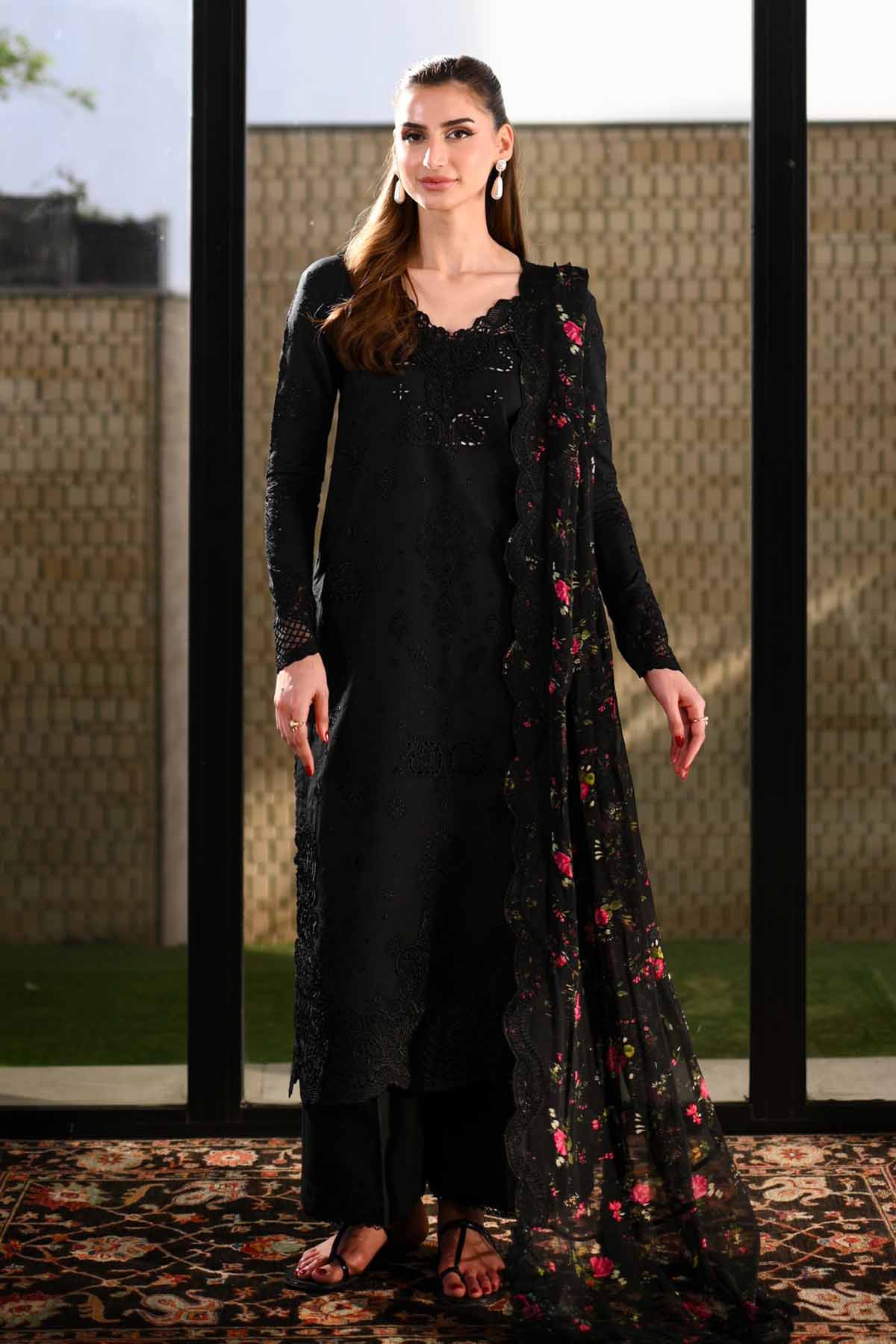 ZAIB-UNSTITCHED 3PC LAWN CHIKANKARI EMBROIDERED SUIT-BIC-4874