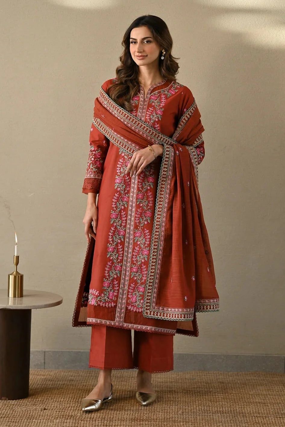ZAIB-UNSTITCHED 3PC DHANAK EMBROIDERED SUIT-PK-4378