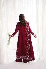 GARNET-UNSTITCHED 3PC DHANAK EMBROIDERED SUIT-PK-5829