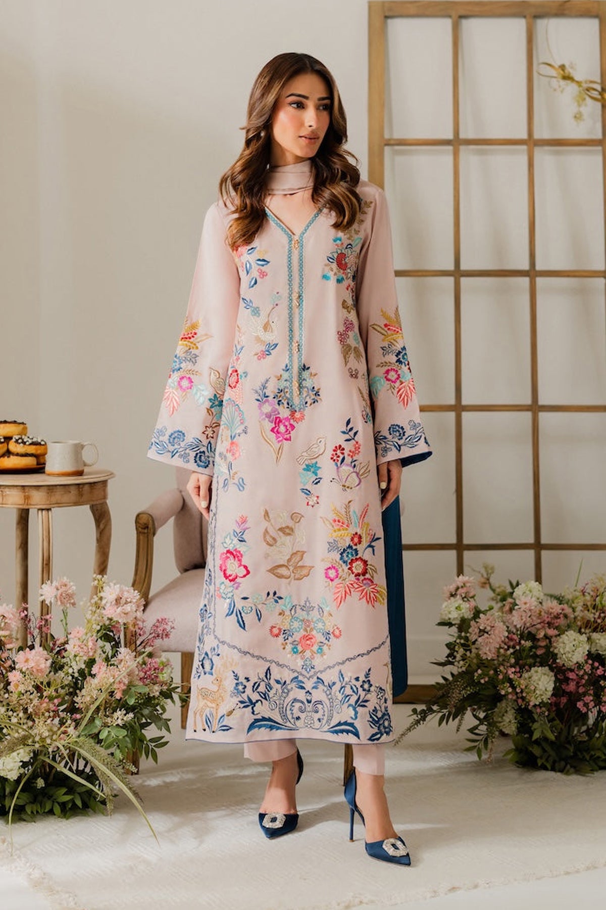 VINTAGE-UNSTITCHED 3PC DHANAK EMBROIDERED SUIT-PK-5837