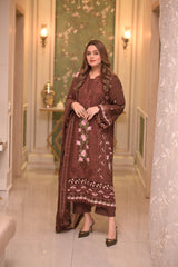 ANEELAS-UNSTITCHED 3PC LAWN CHIKAN EMBROIDERED SUIT-PK-4809