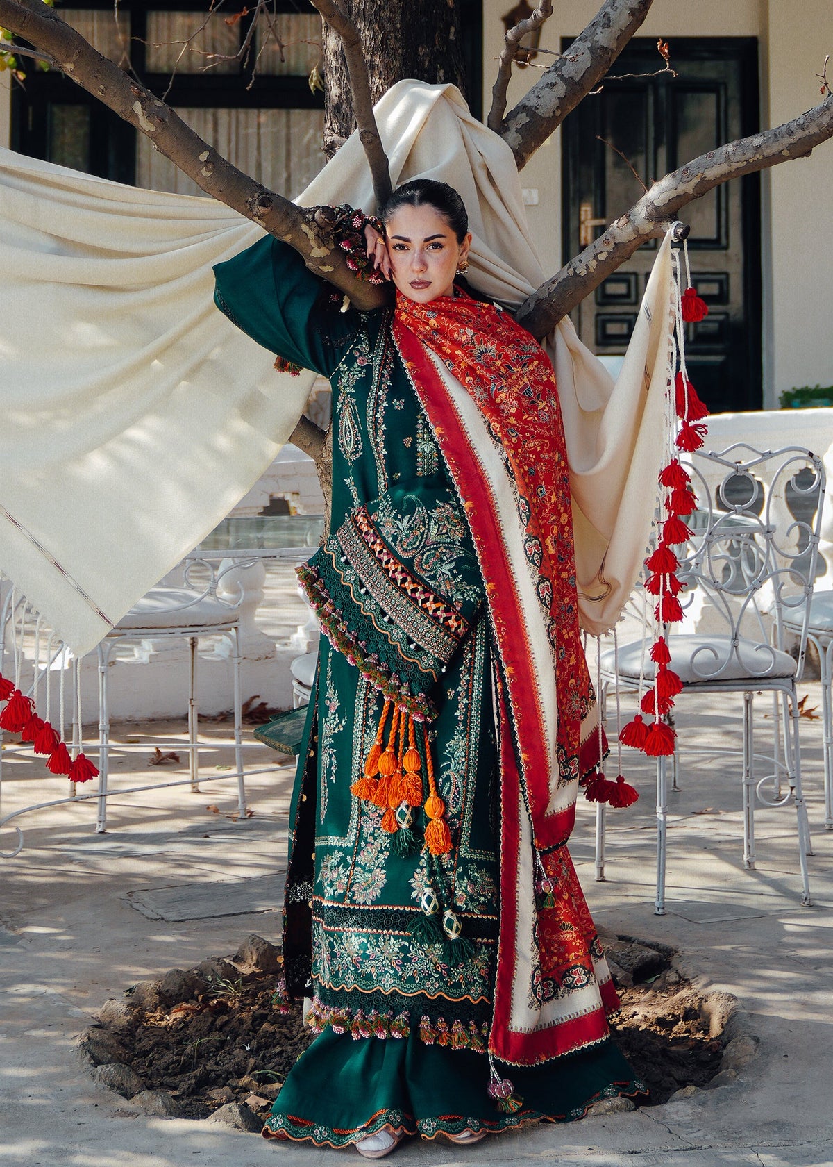 HUSSAIN REHAR-UNSTITCHED 3PC DHANAK EMBROIDERED SUIT-PK-5212