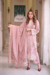 ANEELAS-UNSTITCHED 3PC LAWN HEAVY CHIKAN EMBROIDERED SUIT-PK-4667