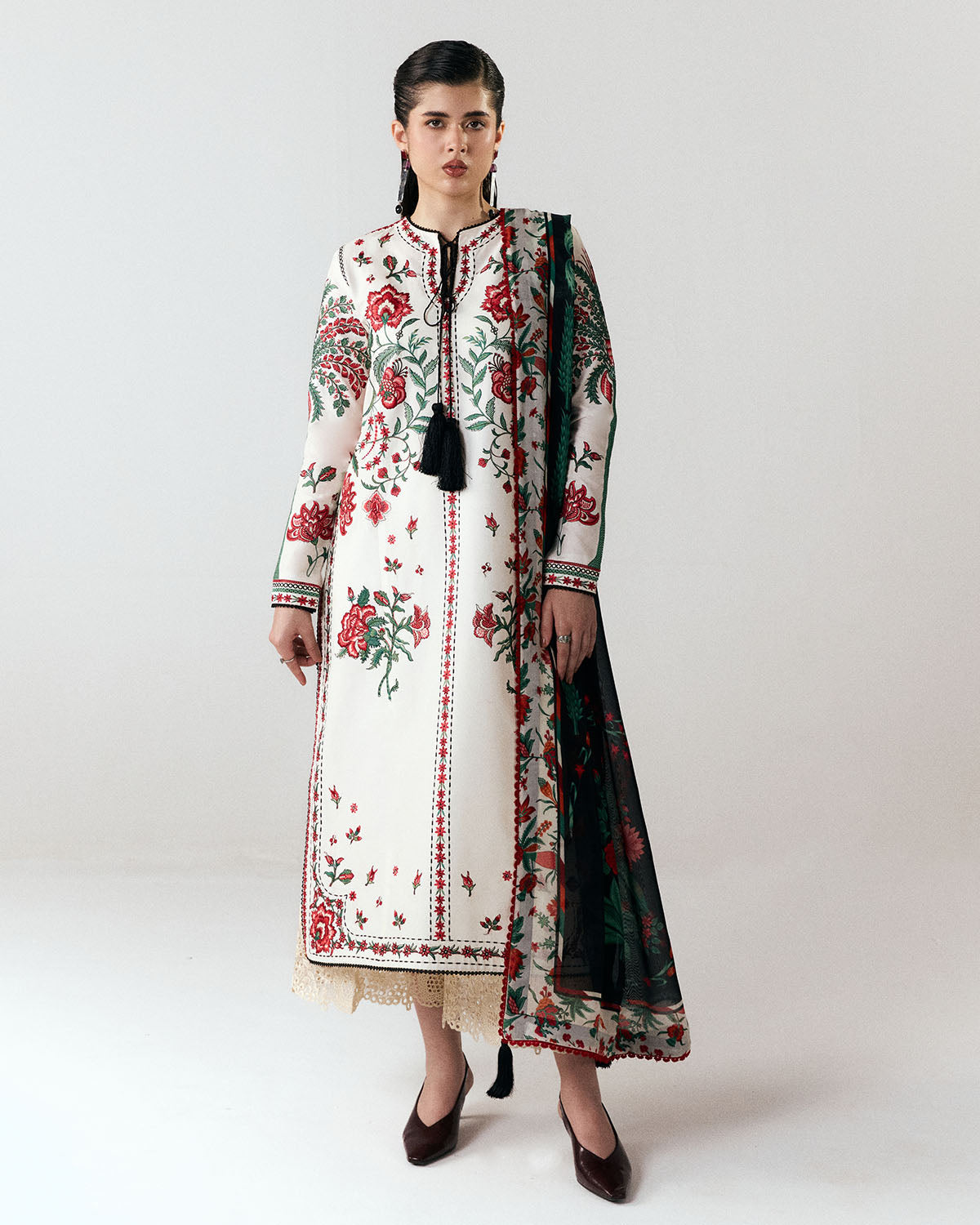 HUSSAIN REHAR-UNSTITCHED 3PC DHANAK EMBROIDERED SUIT-PK-5244