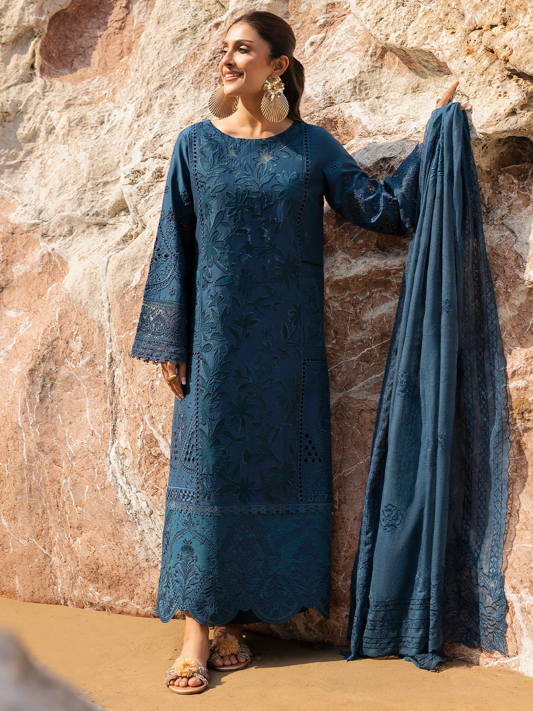 RANG RASIYA-UNSTITCHED 3PC LAWN LASER WORK EMBROIDERED SUIT-PK-4741