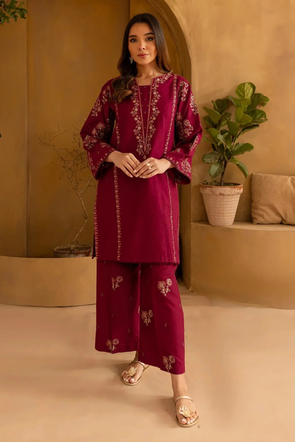 BATIK-2PIECE DHANAK EMBROIDERED SHIRT WITH DHANAK EMB TROUSER-PK-15016