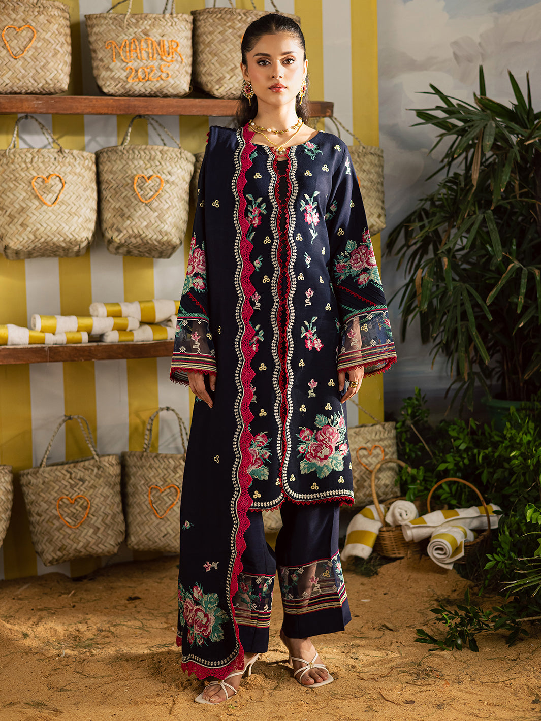 MAHNUR-UNSTITCHED 3PC DHANAK EMBROIDERED SUIT-PK-5231