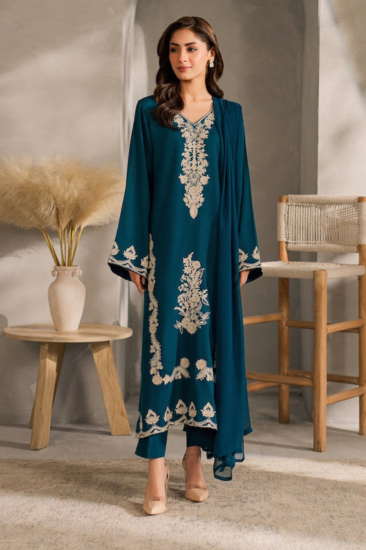 VINTAGE-UNSTITCHED 3PC DHANAK EMBROIDERED SUIT-PK-5817