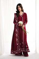 GARNET-UNSTITCHED 3PC DHANAK EMBROIDERED SUIT-PK-5829