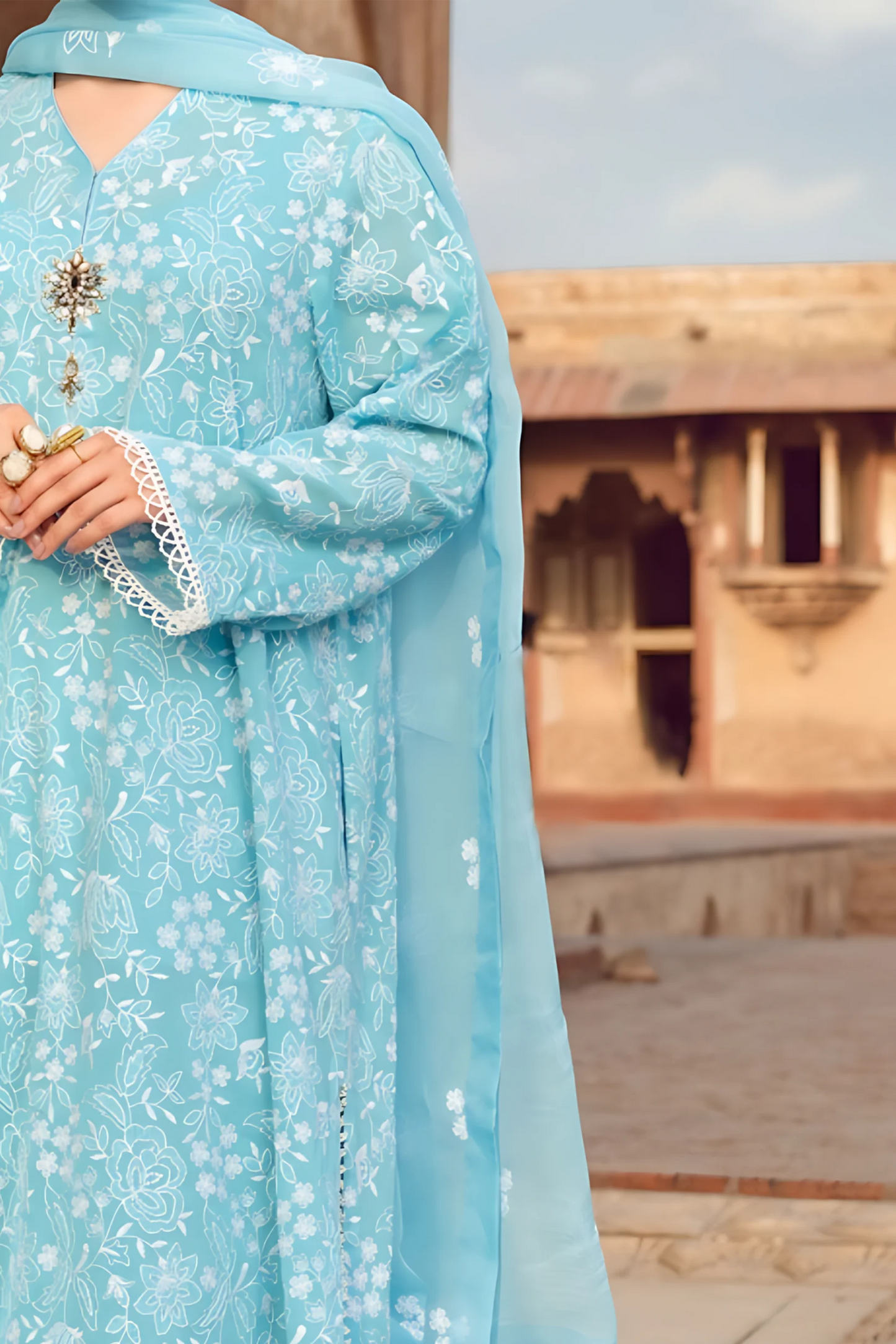 MARIA.B-3PC DHANAK EMBROIDERED SHIRT WITH CHIFFON EMBROIDERED DUPATTA AND TROUSER-PK-5736