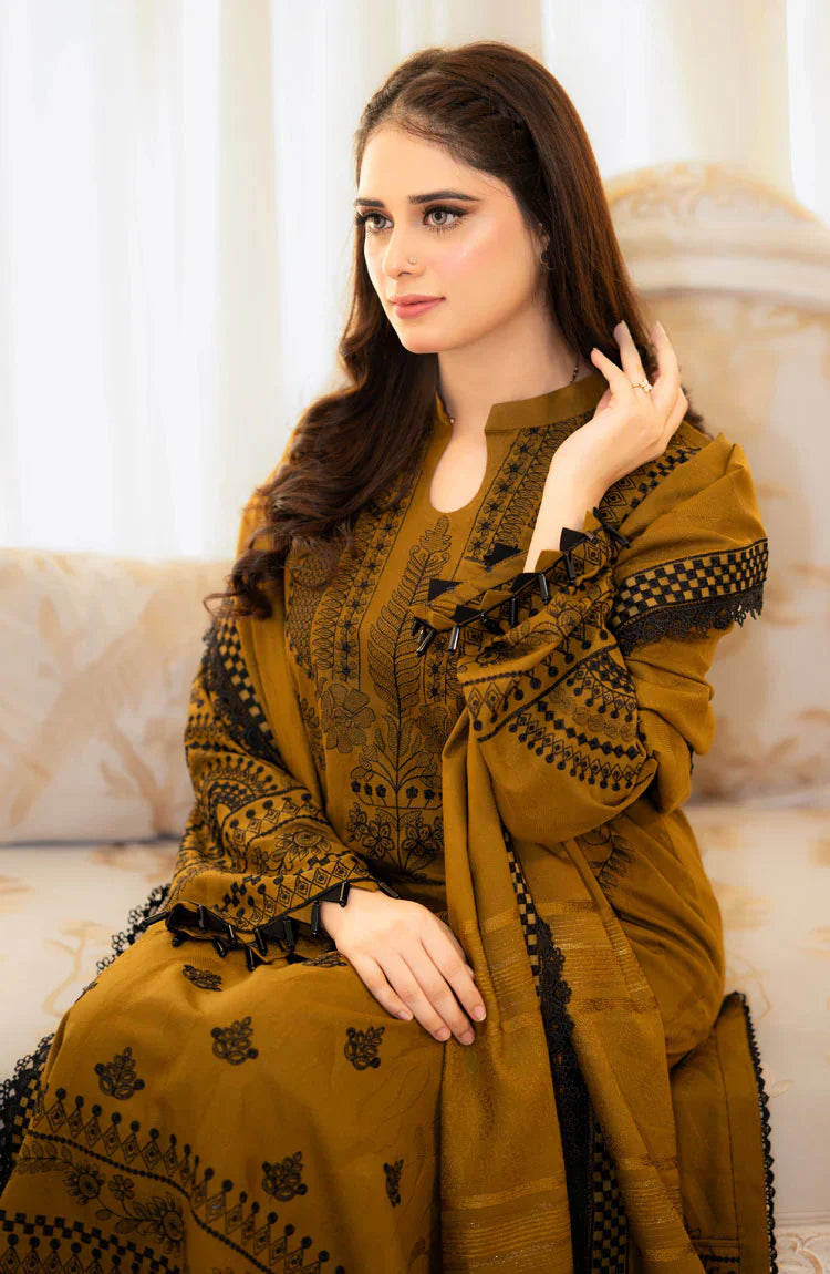 LIBAAS- UNSTITCHED 3PC DHANAK HEAVY EMBROIDERED SUIT-PK-3386