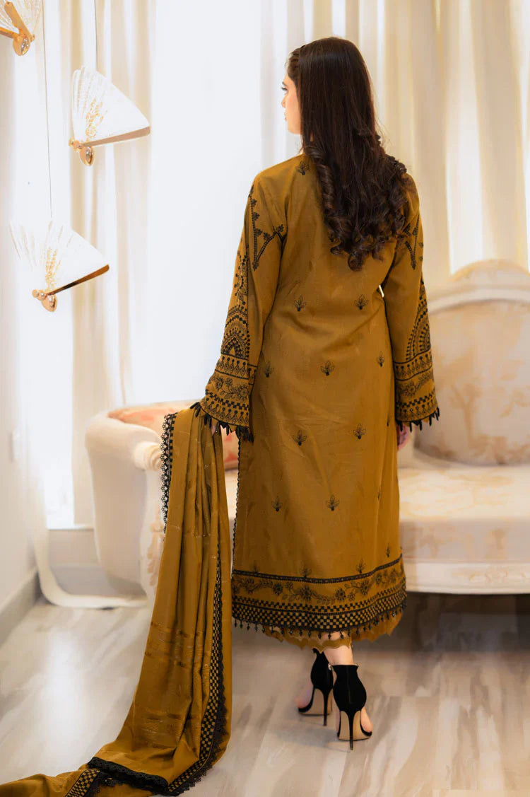 LIBAAS- UNSTITCHED 3PC DHANAK HEAVY EMBROIDERED SUIT-PK-3386