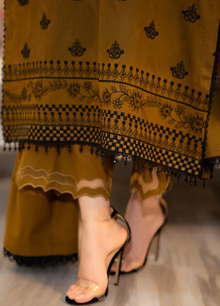 LIBAAS- UNSTITCHED 3PC DHANAK HEAVY EMBROIDERED SUIT-PK-3386