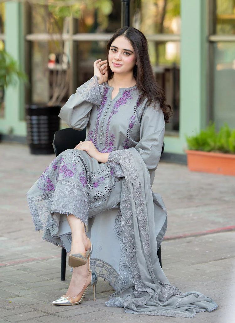 LIBAAS-UNSTITCHED 3PC DHANAK EMBROIDERED SUIT-PK-5743