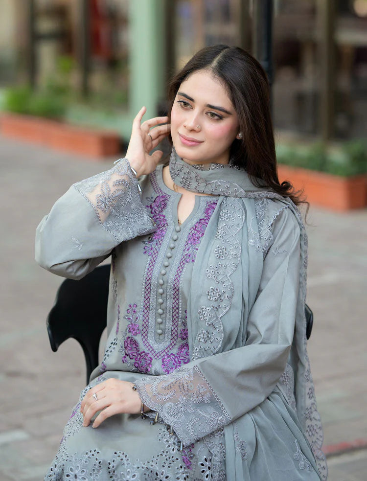 LIBAAS-UNSTITCHED 3PC DHANAK EMBROIDERED SUIT-PK-5743
