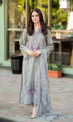 LIBAAS-UNSTITCHED 3PC DHANAK EMBROIDERED SUIT-PK-5743