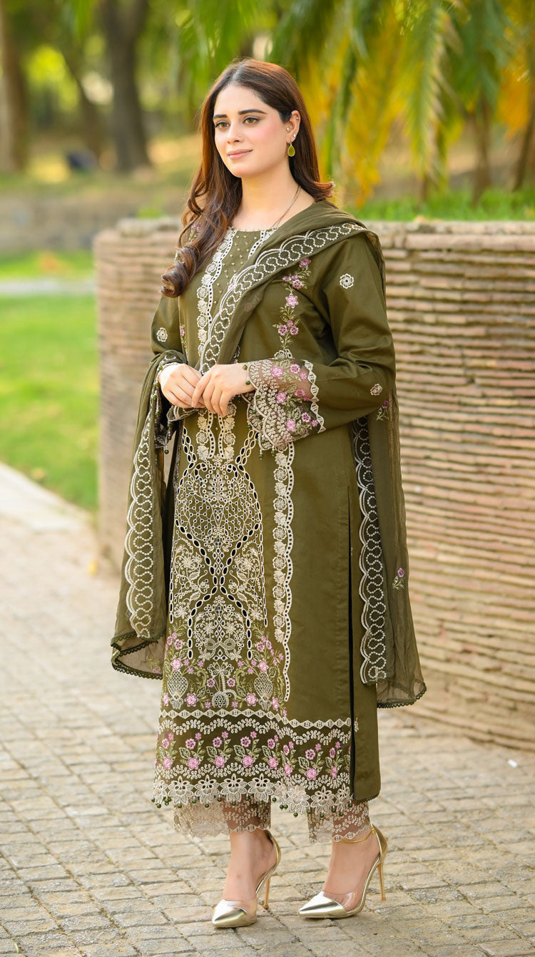 LIBAAS-UNSTITCHED 3PC KARANDI HEAVY EMBROIDERED SUIT-PK-5810