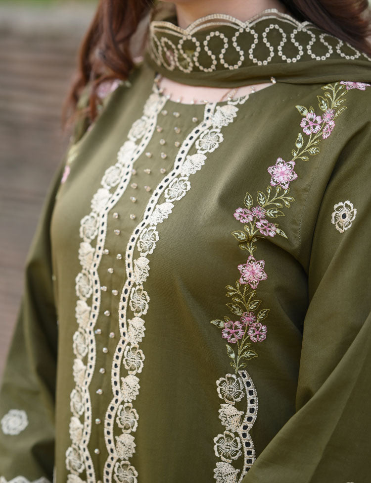 LIBAAS-UNSTITCHED 3PC KARANDI HEAVY EMBROIDERED SUIT-PK-5810