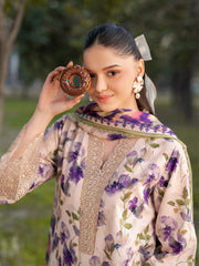 GARNET-UNSTITCHED 3PC LAWN PRINTED EMB SUIT-PK-045