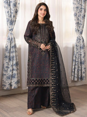 MOHAGNI-3PC LAWN PRINTED EMBROIDERED SHIRT WITH ORGANZA EMBROIDERED DUPATTA AND PRINT TROUSER-PK-1208
