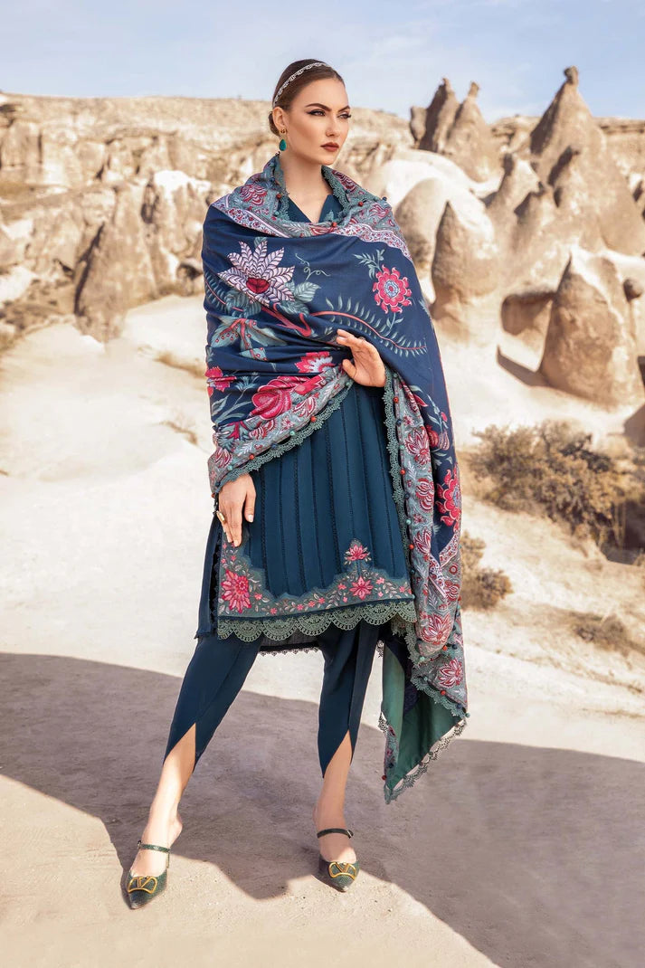 MARIA B - 3PC DHANAK EMBROIDERED SHIRT WITH KOTARAI PRINT SHAWL AND TROUSER -EP-5318