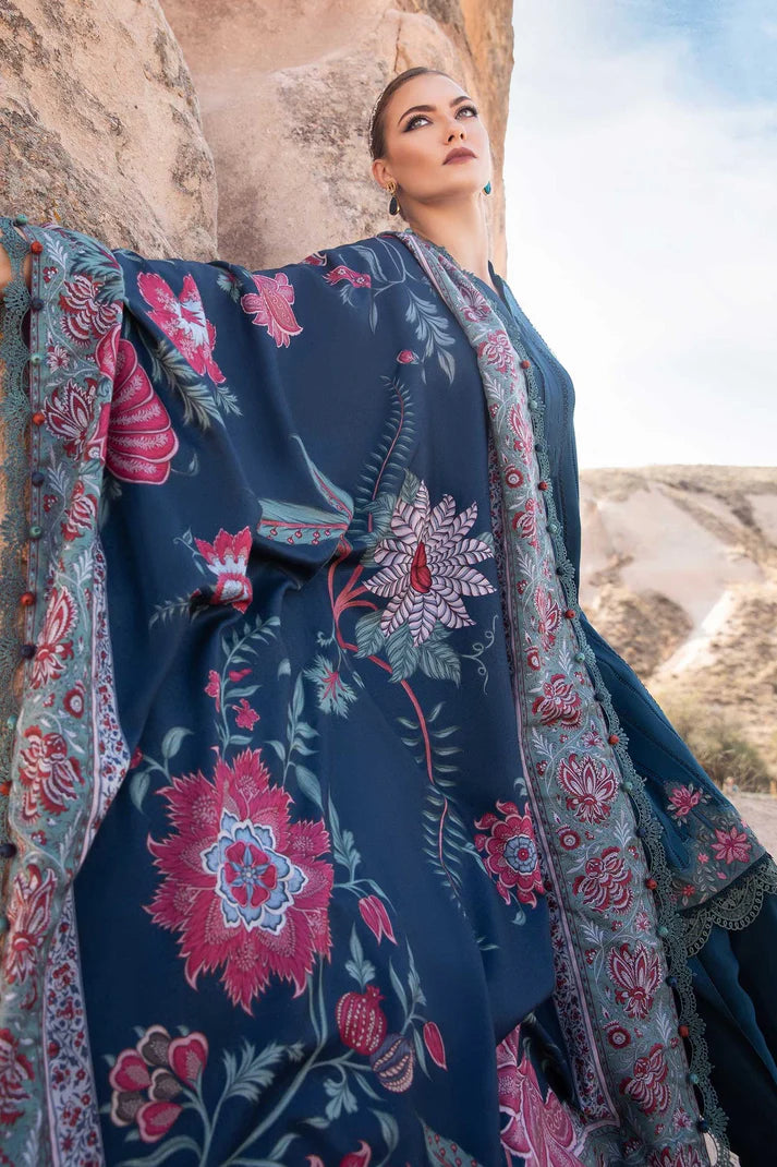 MARIA B - 3PC DHANAK EMBROIDERED SHIRT WITH KOTARAI PRINT SHAWL AND TROUSER -EP-5318