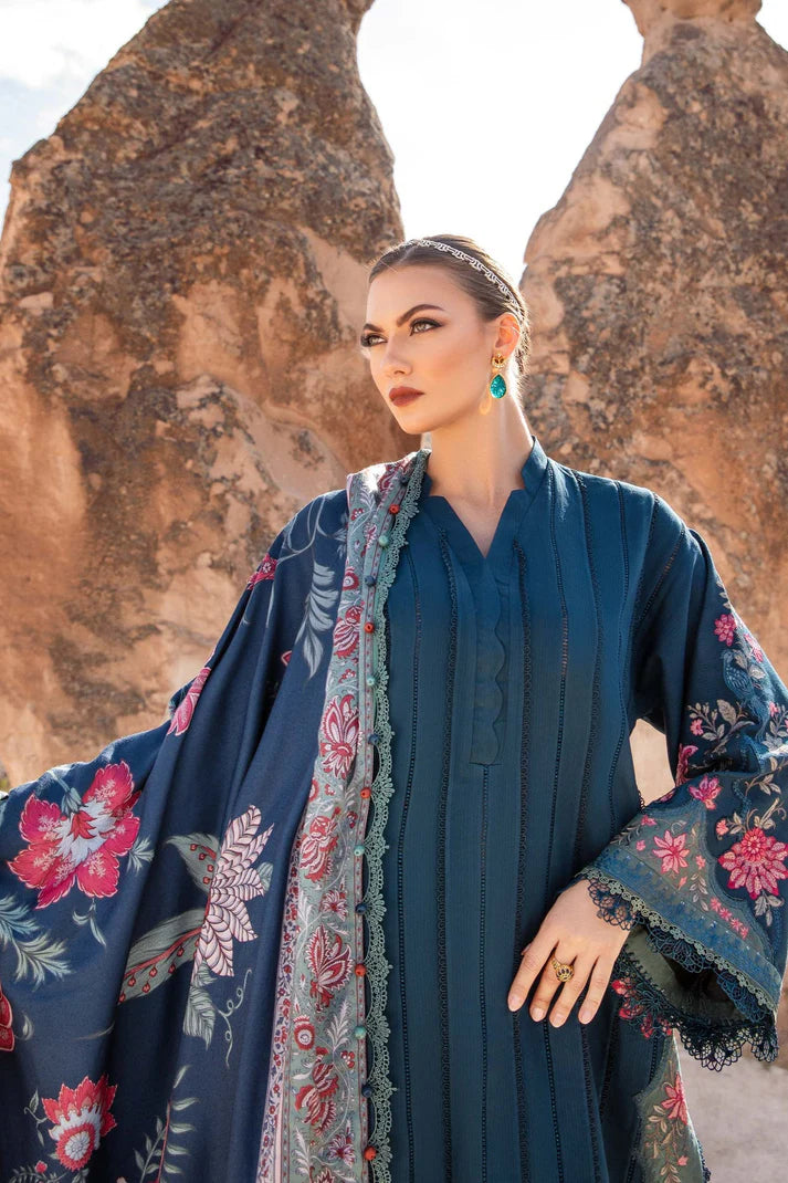 MARIA B - 3PC DHANAK EMBROIDERED SHIRT WITH KOTARAI PRINT SHAWL AND TROUSER -EP-5318