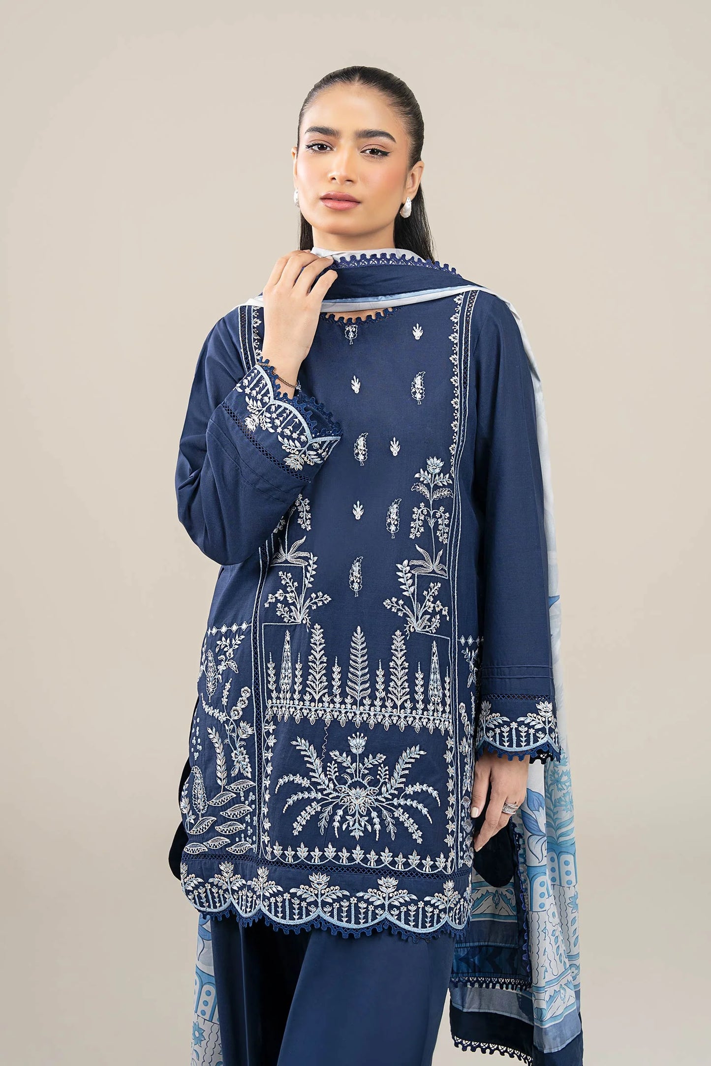 MARIA B- UNSTITCHED 3PC DHANAK EMBROIDERED SUIT-PK-5748