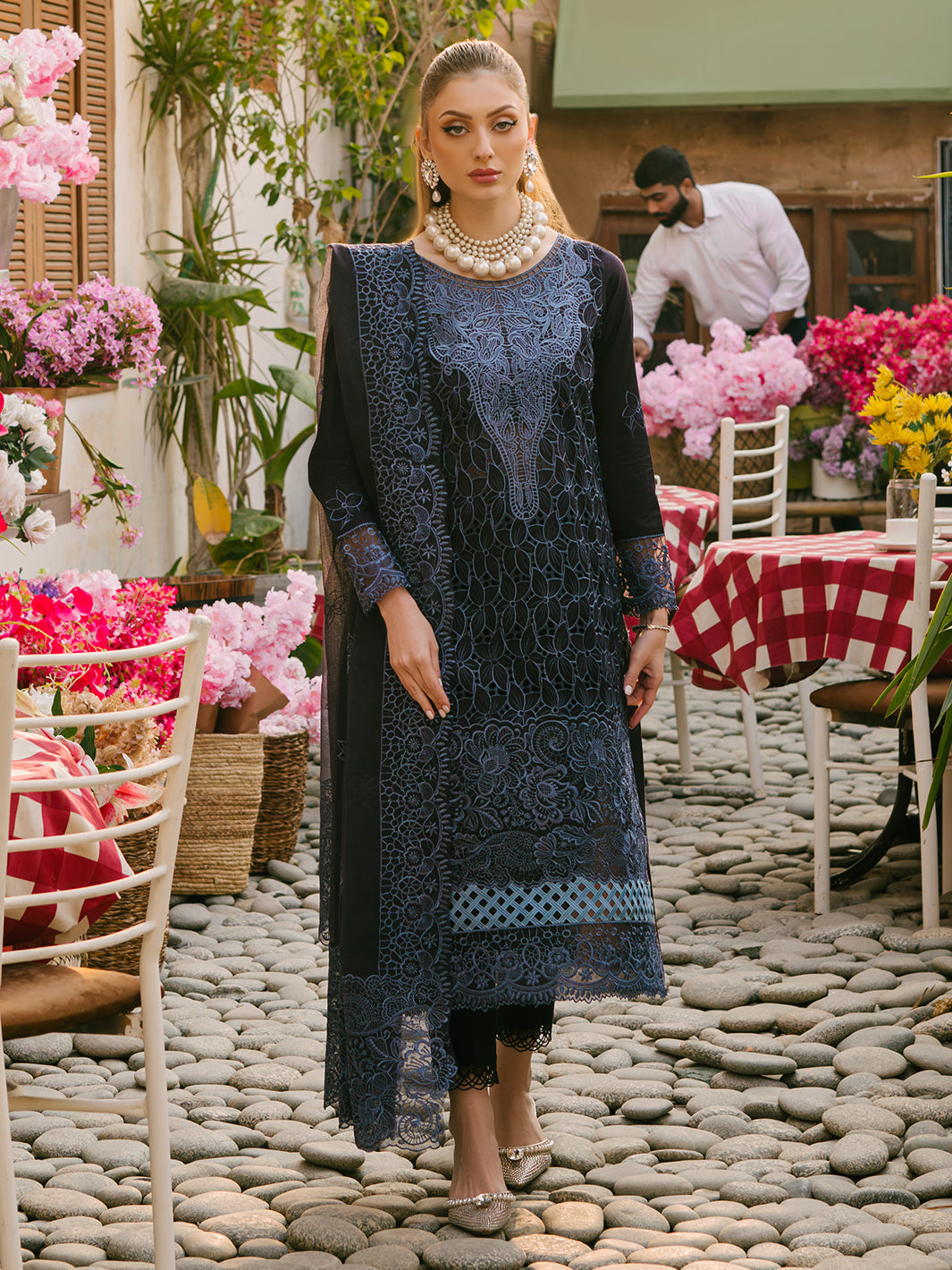 MAHNUR-UNSTITCHED 3PC LAWN EMBROIDERED SUIT-PK-4738