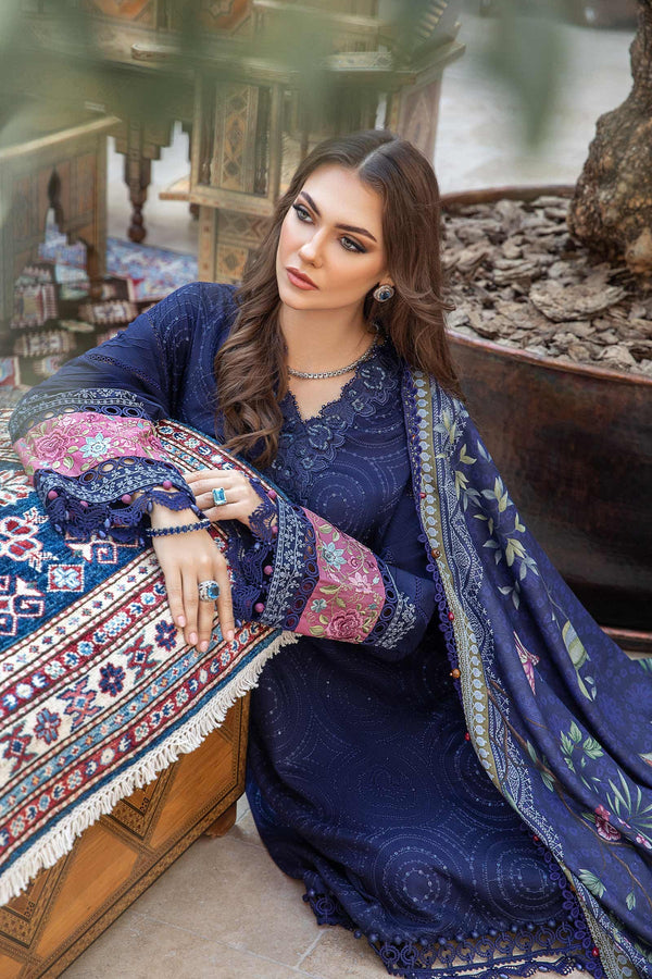 MARIA B - 3PC DHANAK SEQUENCE EMBROIDERED SHIRT WITH WOOL PRINTED SHAWL AND TROUSER_EP_5357