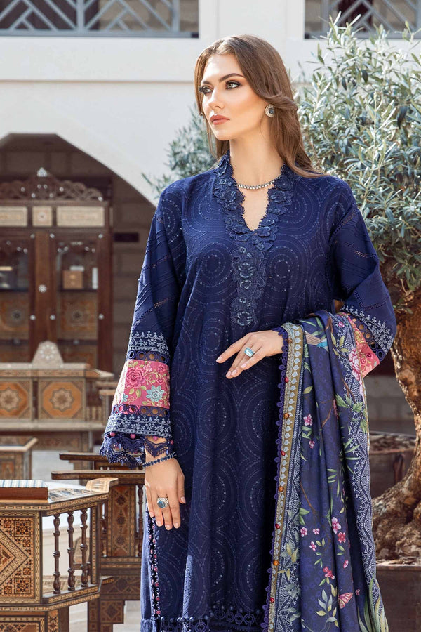 MARIA B - 3PC DHANAK SEQUENCE EMBROIDERED SHIRT WITH WOOL PRINTED SHAWL AND TROUSER_EP_5357