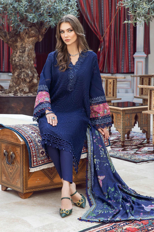 MARIA B - 3PC DHANAK SEQUENCE EMBROIDERED SHIRT WITH WOOL PRINTED SHAWL AND TROUSER_EP_5357