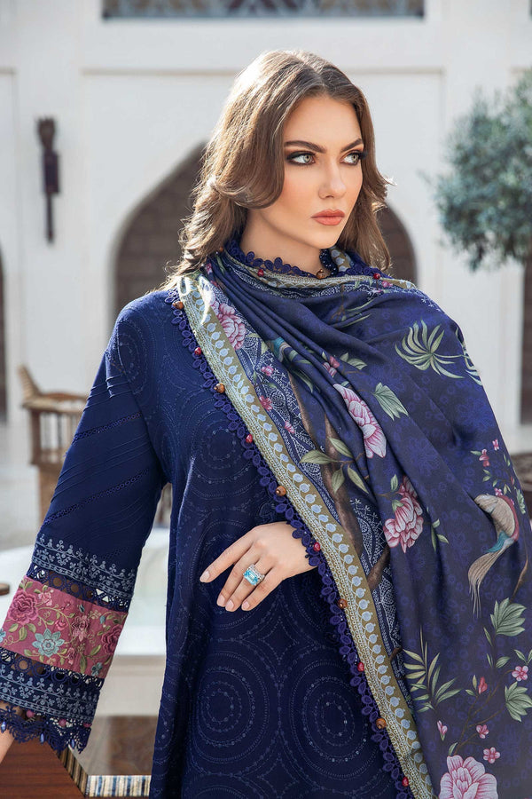 MARIA B - 3PC DHANAK SEQUENCE EMBROIDERED SHIRT WITH WOOL PRINTED SHAWL AND TROUSER_EP_5357