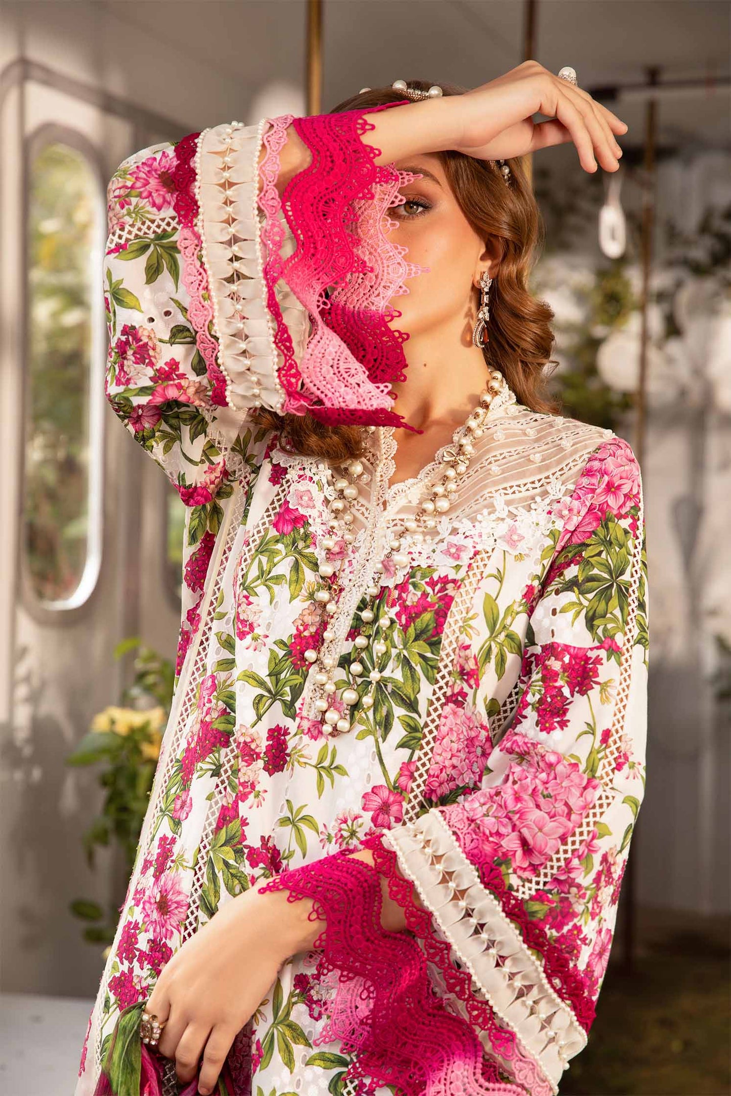 MARIA.B-UNSTITCHED 3PC LAWN PRINTED EMB SUIT-PK-5725