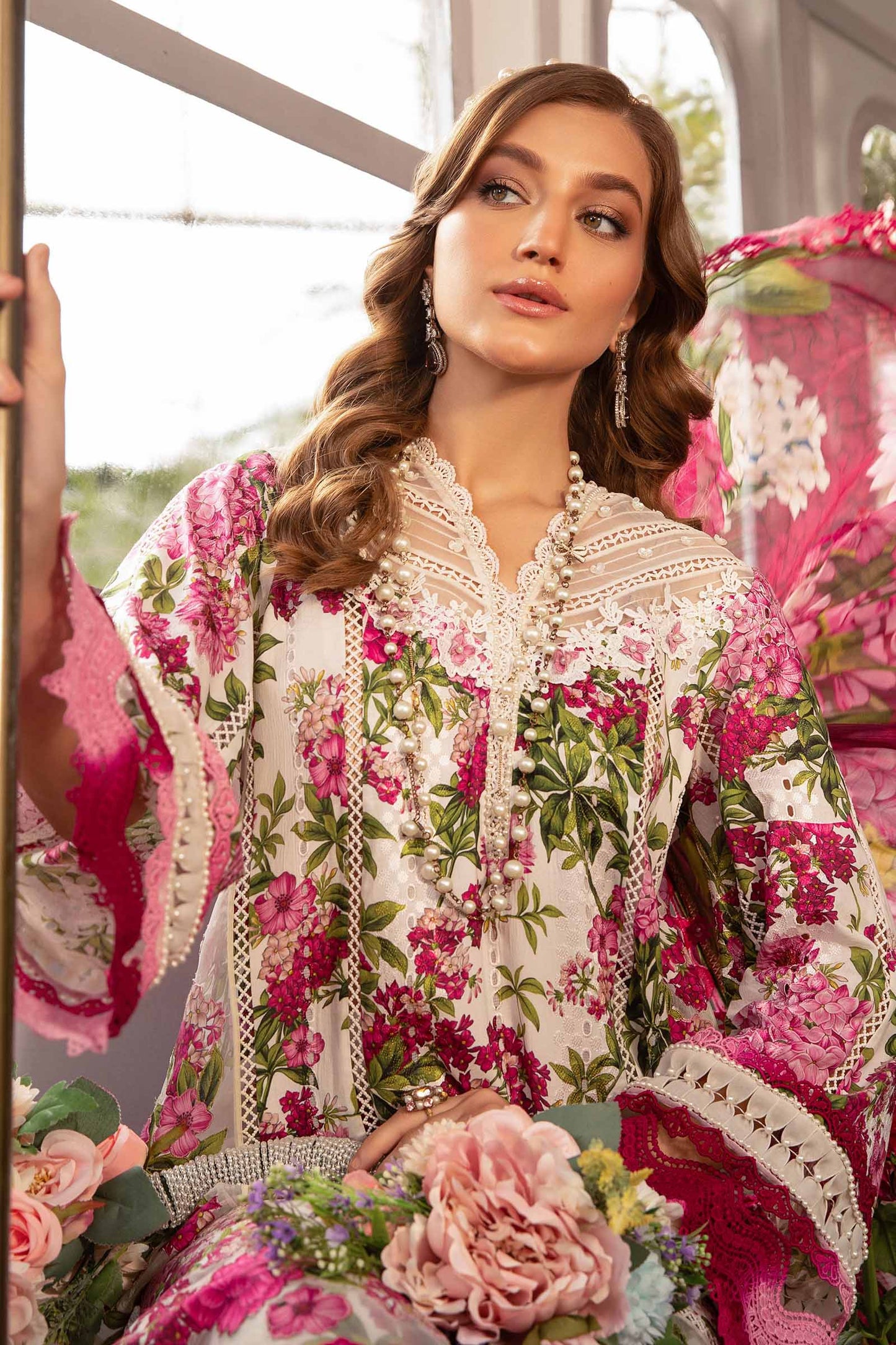 MARIA.B-UNSTITCHED 3PC LAWN PRINTED EMB SUIT-PK-5725